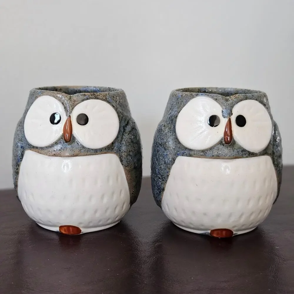 Vintage Owl Teapot Set with 2 Cups – 1970s Japanese Stoneware Otagiri Style